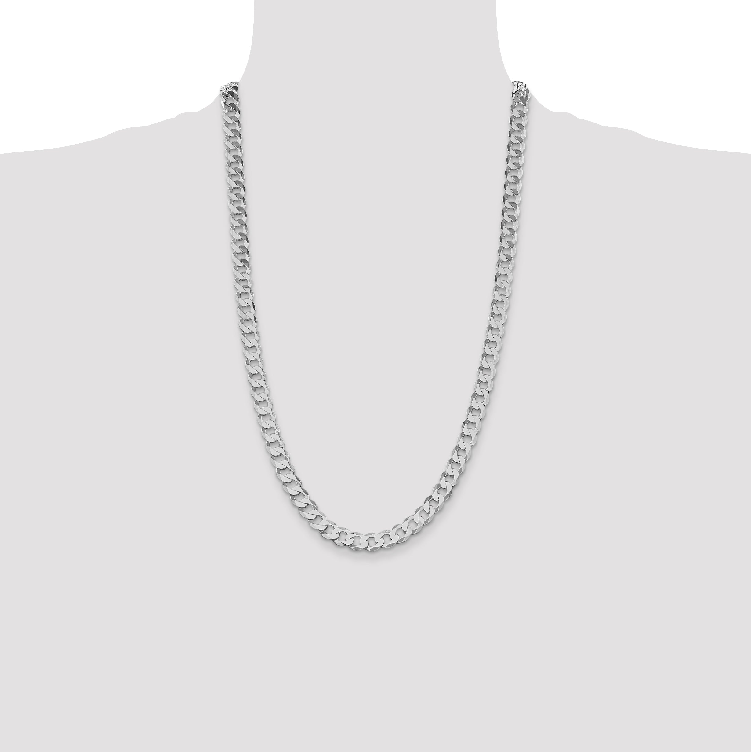 Sterling Silver Rhodium-plated 7.5mm Flat Curb Chain