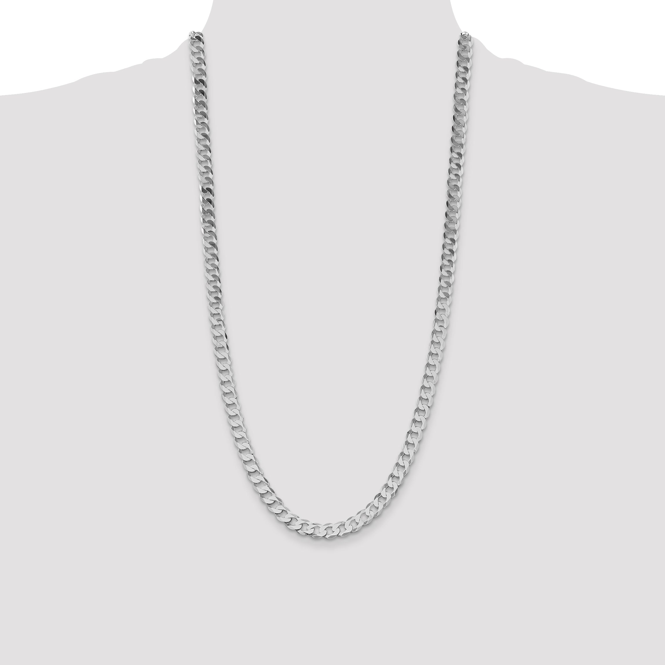 Sterling Silver Rhodium-plated 7.5mm Flat Curb Chain