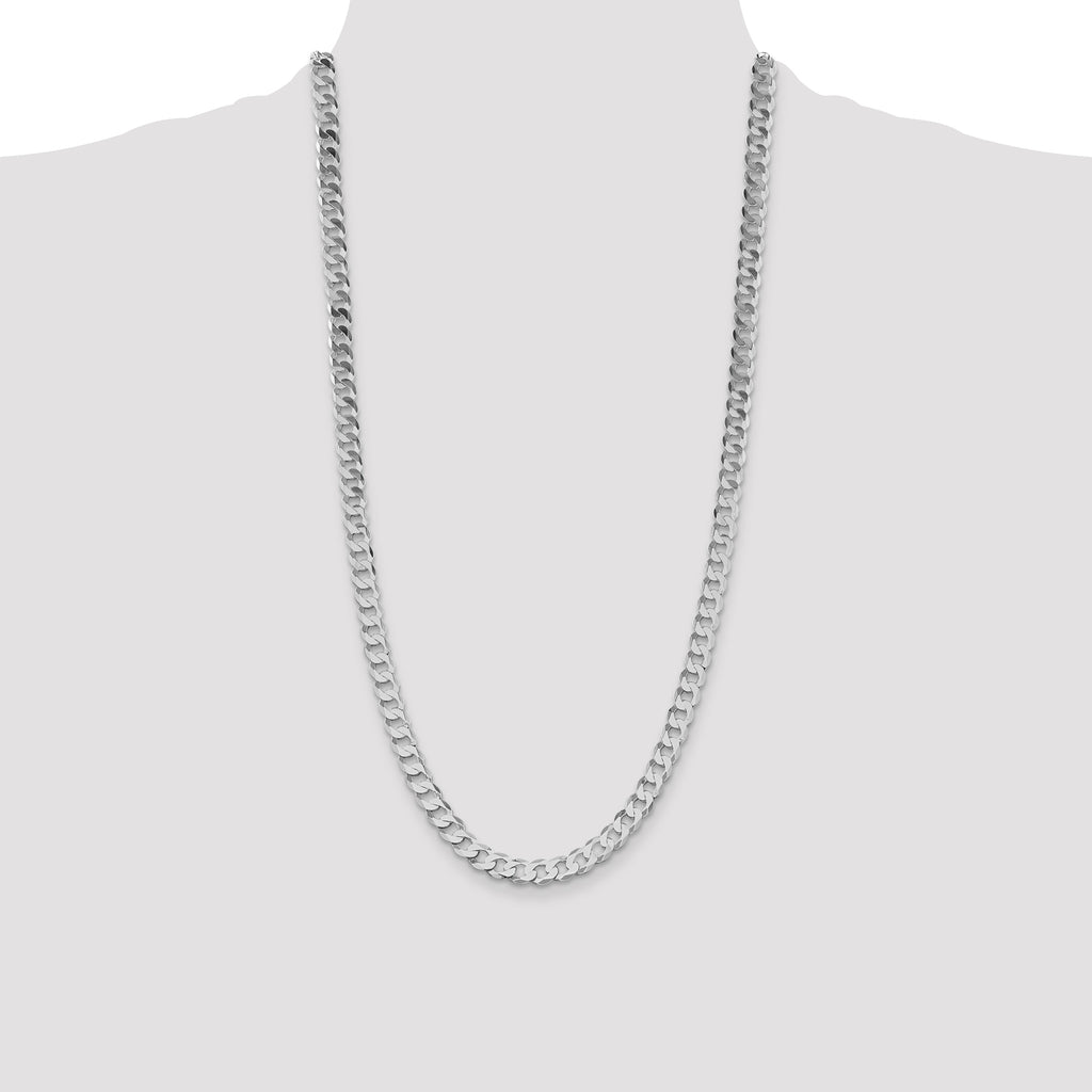 Sterling Silver Rhodium-plated 7.5mm Flat Curb Chain