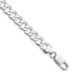 Sterling Silver Rhodium-Rhodium-Plated 7.5mm Flat Curb Chain