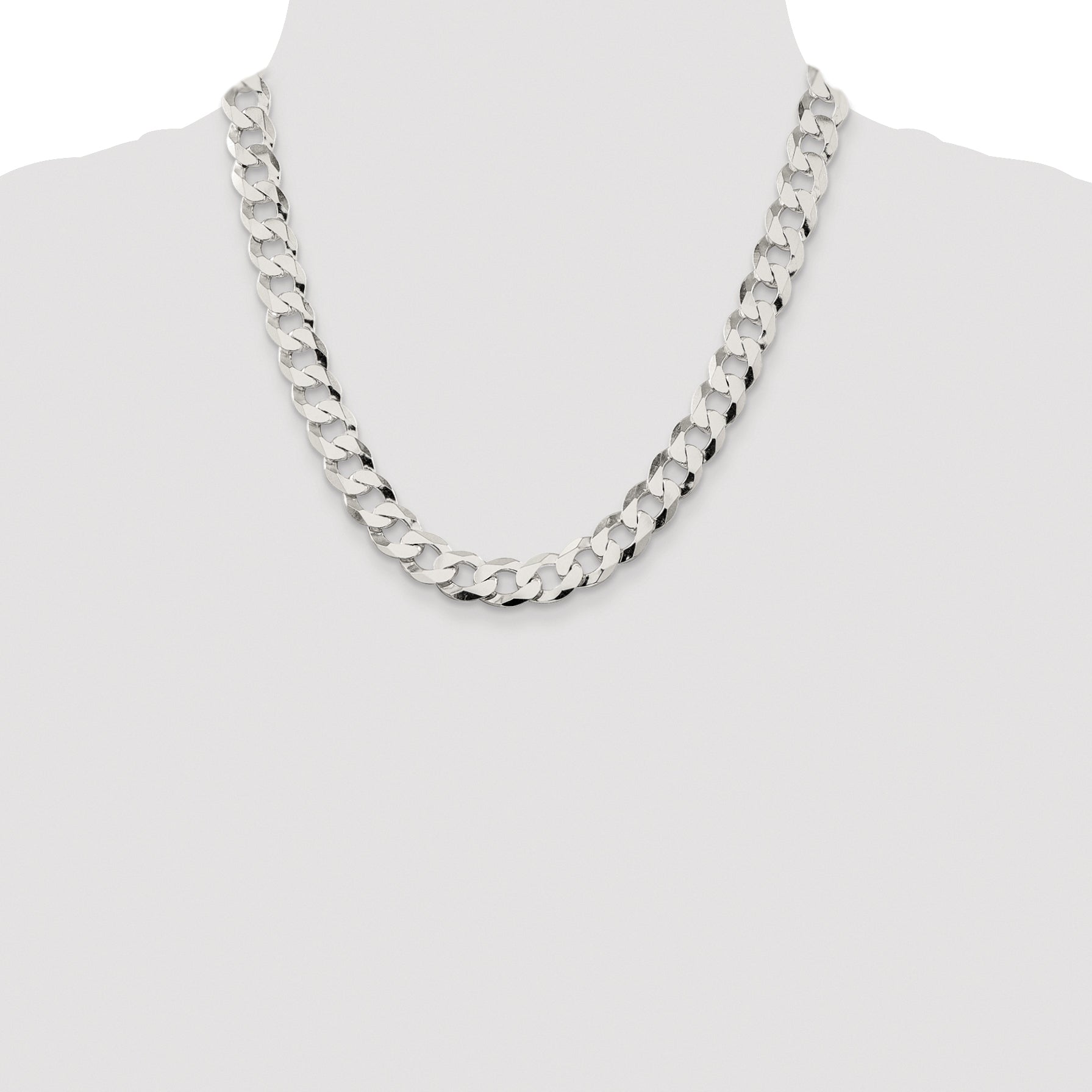 Sterling Silver Rhodium-plated 11.75mm Flat Curb Chain