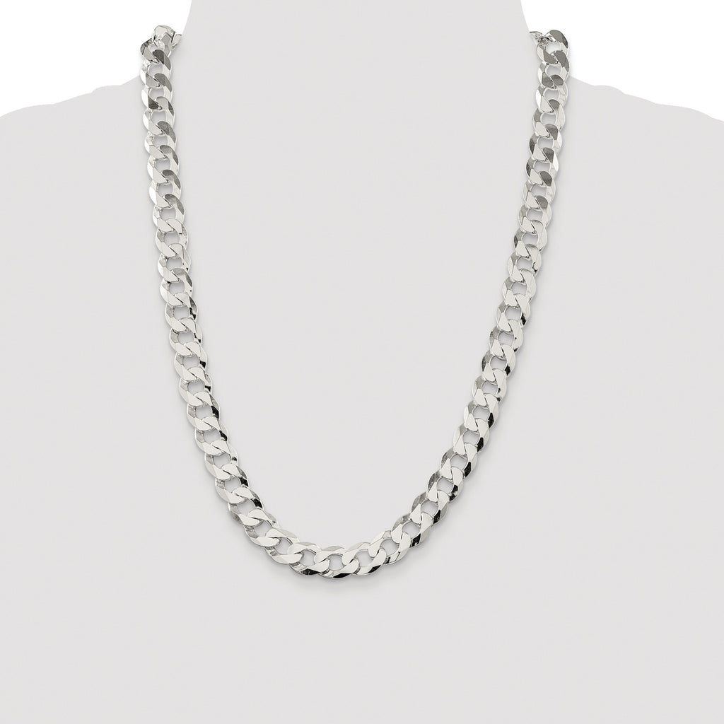 Sterling Silver Rhodium-plated 11.75mm Flat Curb Chain