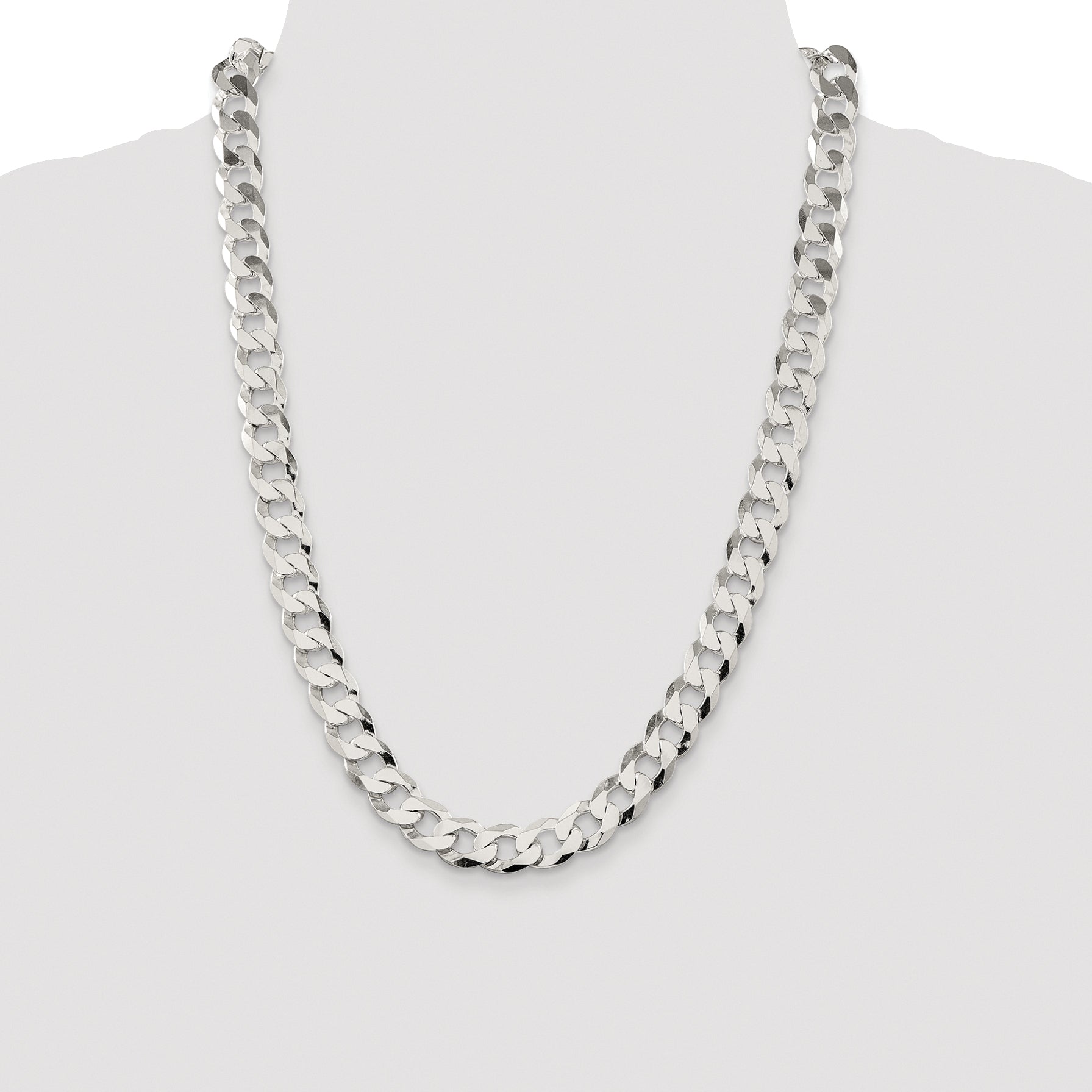 Sterling Silver Rhodium-plated 11.75mm Flat Curb Chain