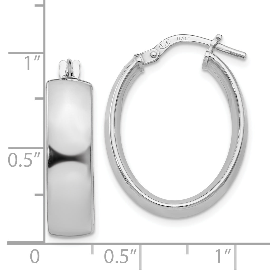 Sterling Silver Rhodium-plated Oval Hoop Earrings