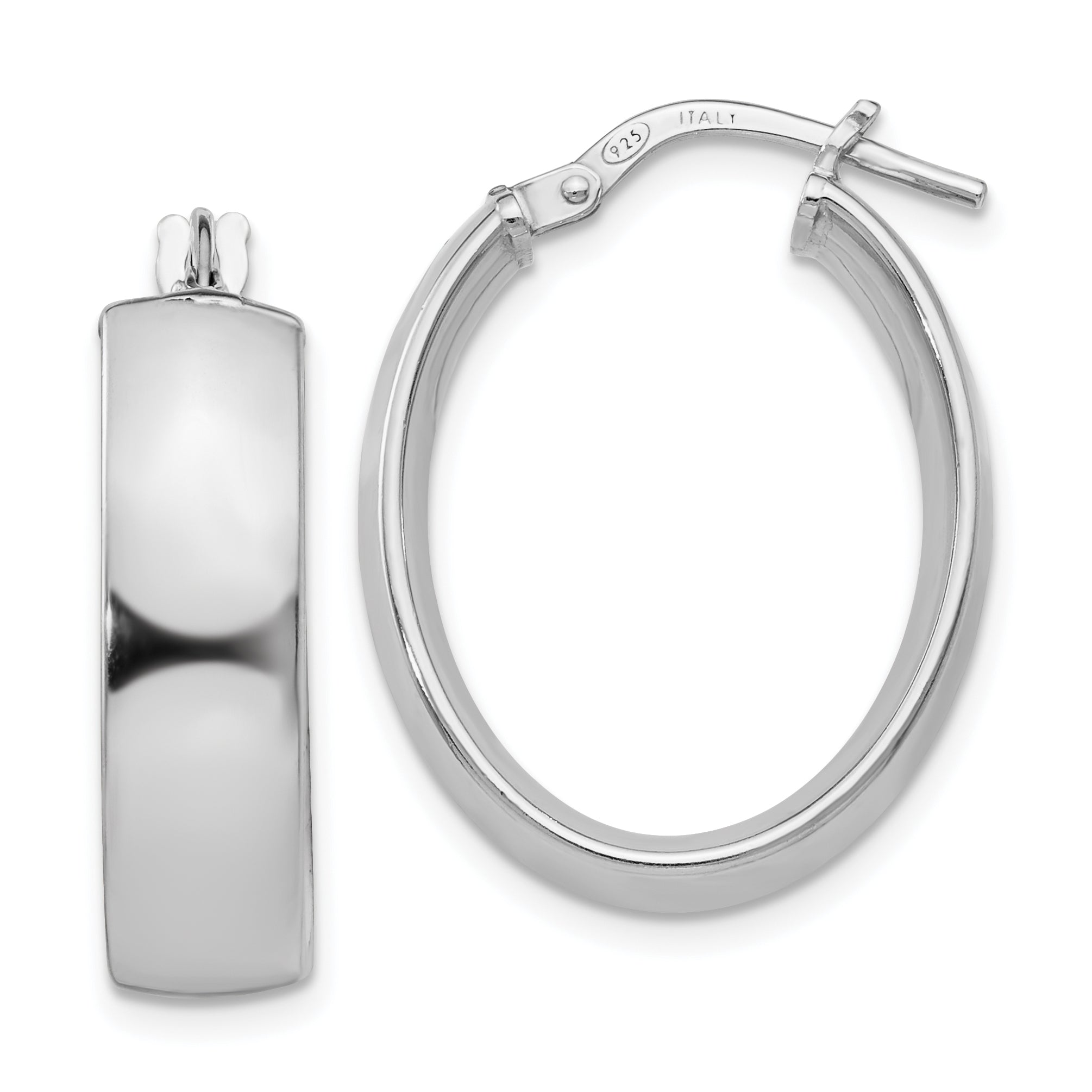 Sterling Silver Rhodium-plated Oval Hoop Earrings