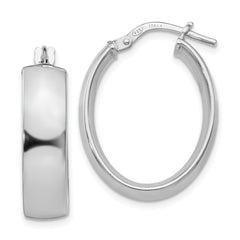 Sterling Silver Rhodium-plated Oval Hoop Earrings
