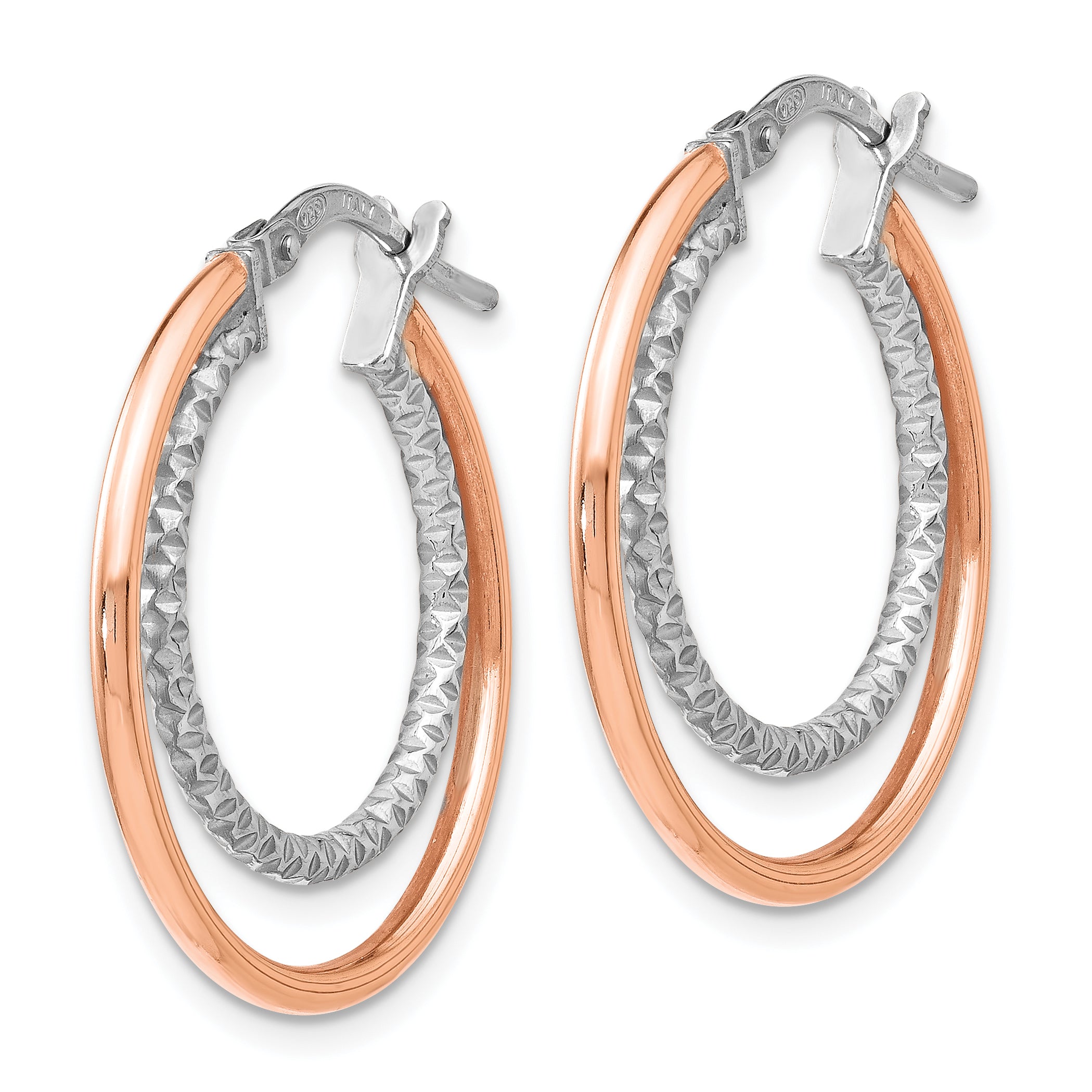 Sterling Silver Rose-tone D/C Hoop Earrings Secondary image