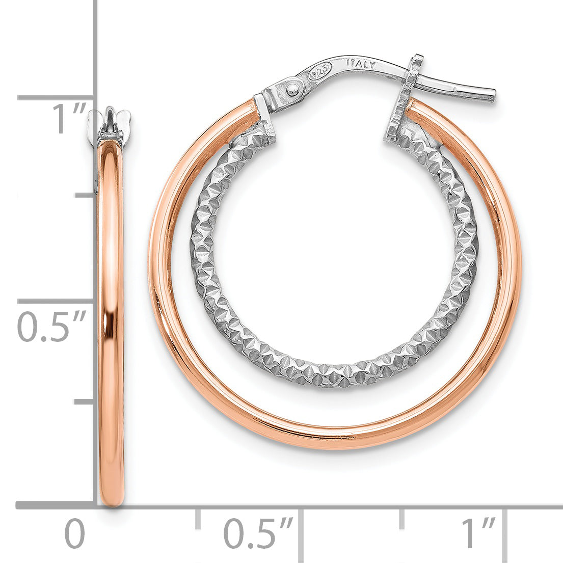 Sterling Silver Rose-tone D/C Hoop Earrings