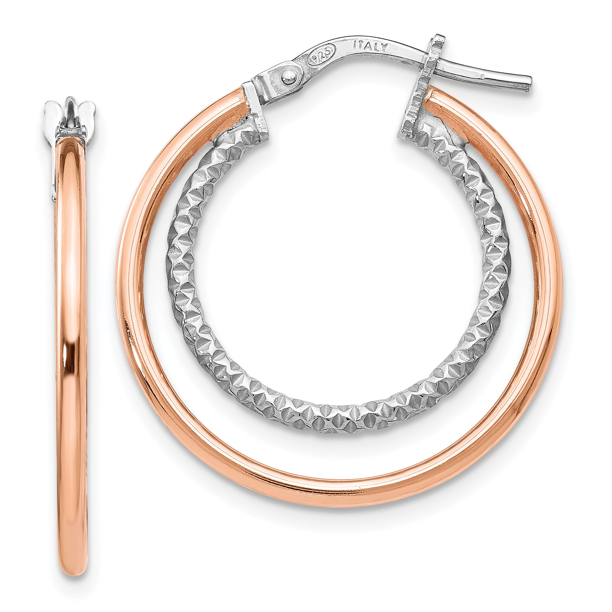 Sterling Silver Rose-tone D/C Hoop Earrings Main image