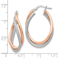 Sterling Silver Rose-tone Textured Hoop Earrings