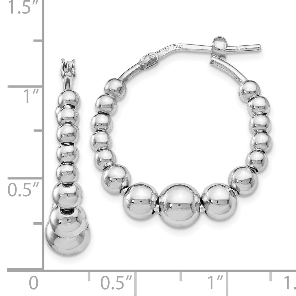 Sterling Silver RH-plated Polished Beaded Hoop Earrings