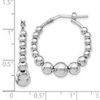 Sterling Silver RH-plated Polished Beaded Hoop Earrings