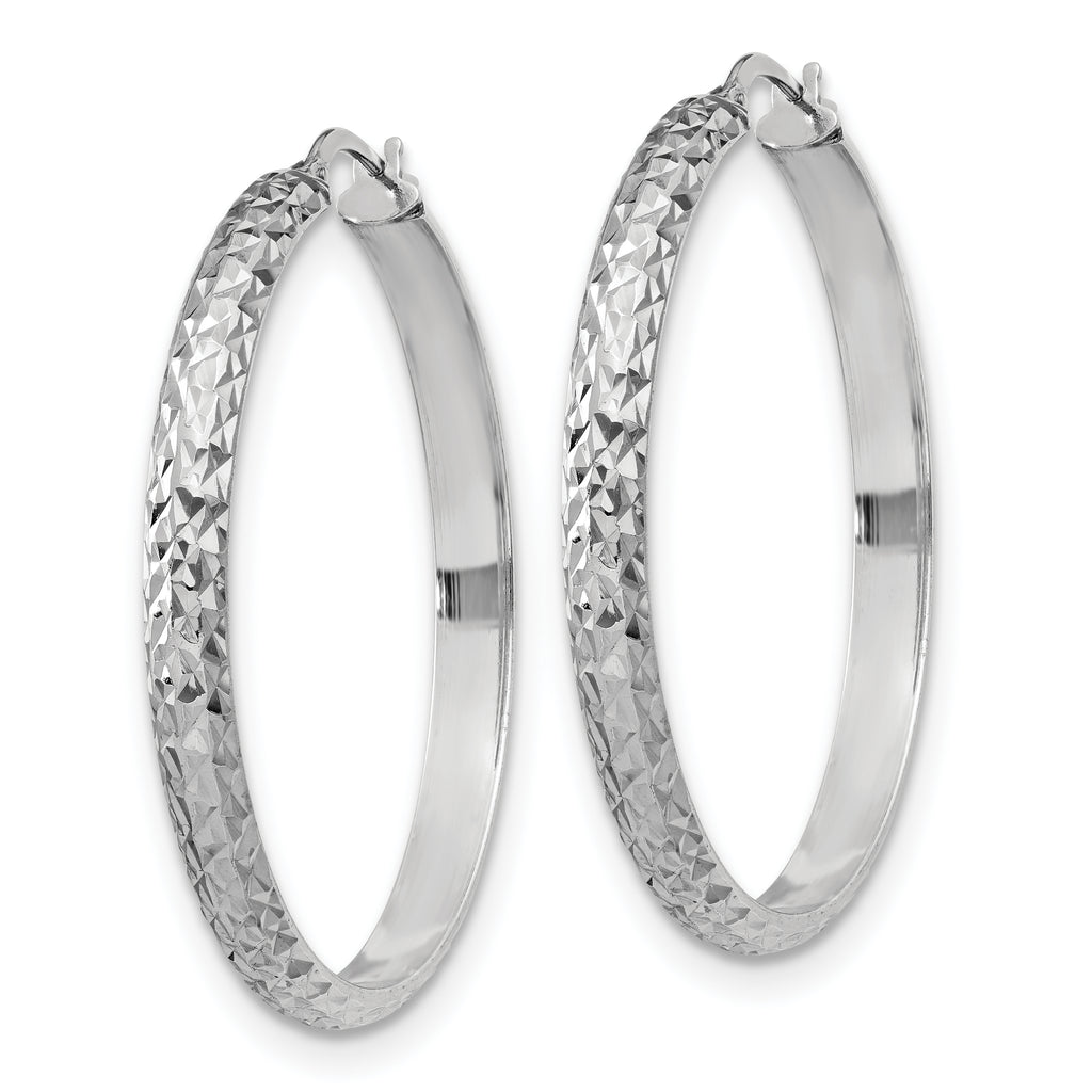 Sterling Silver RH-plated Polished & Textured Hoop Earrings
