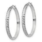 Sterling Silver RH-plated Polished & Textured Hoop Earrings