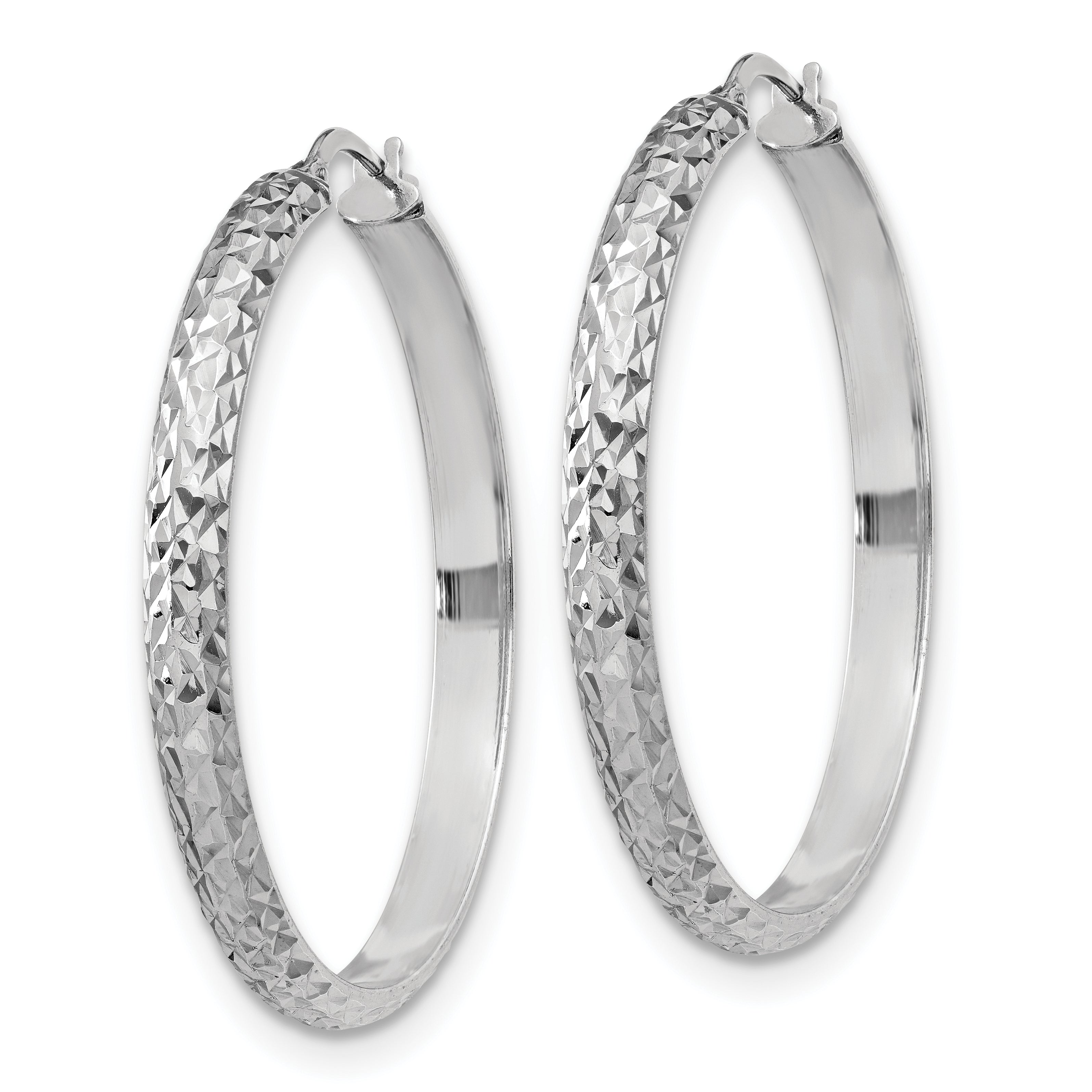 Sterling Silver RH-plated Polished & Textured Hoop Earrings