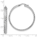 Sterling Silver RH-plated Polished & Textured Hoop Earrings