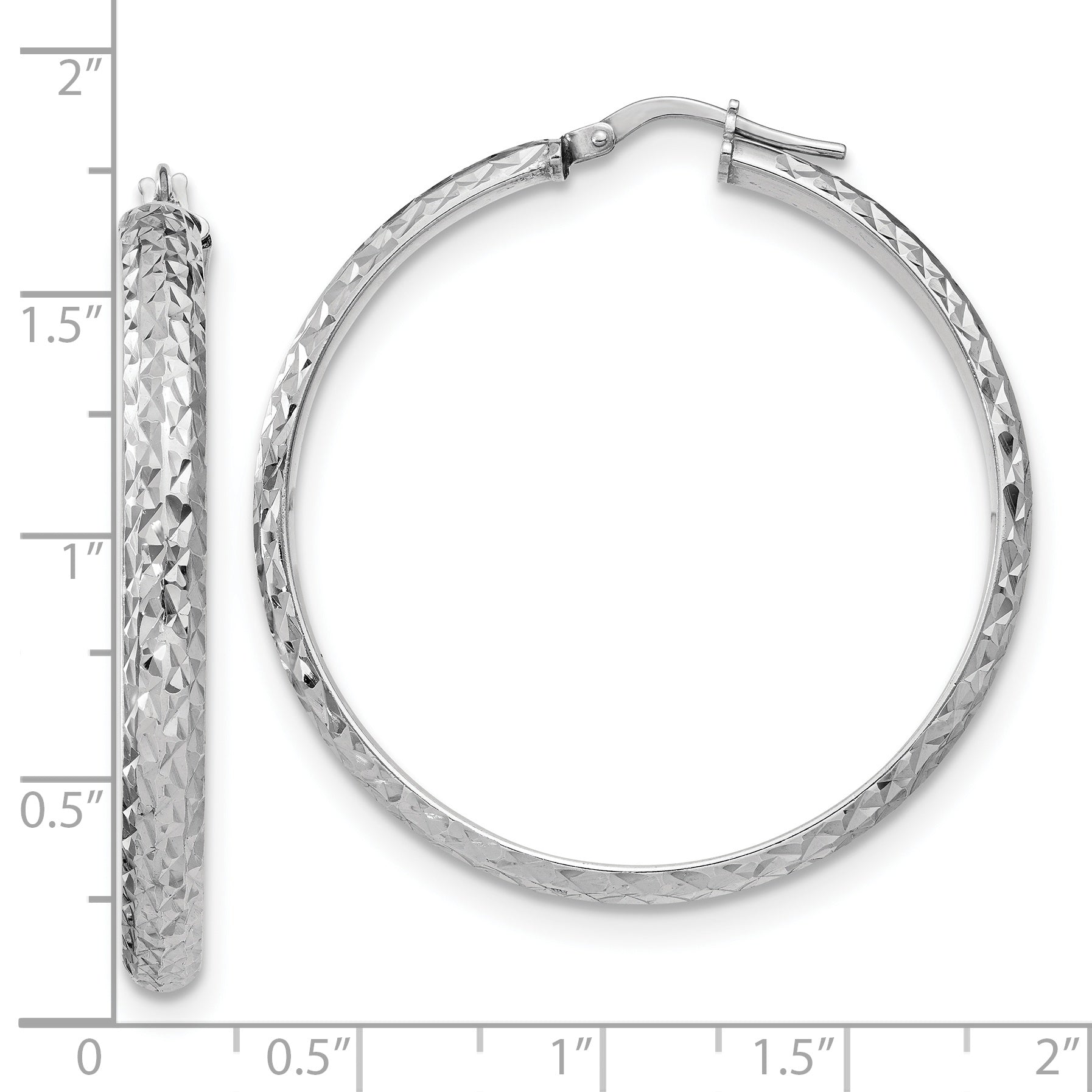 Sterling Silver RH-plated Polished & Textured Hoop Earrings