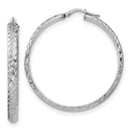 Sterling Silver RH-plated Polished & Textured Hoop Earrings