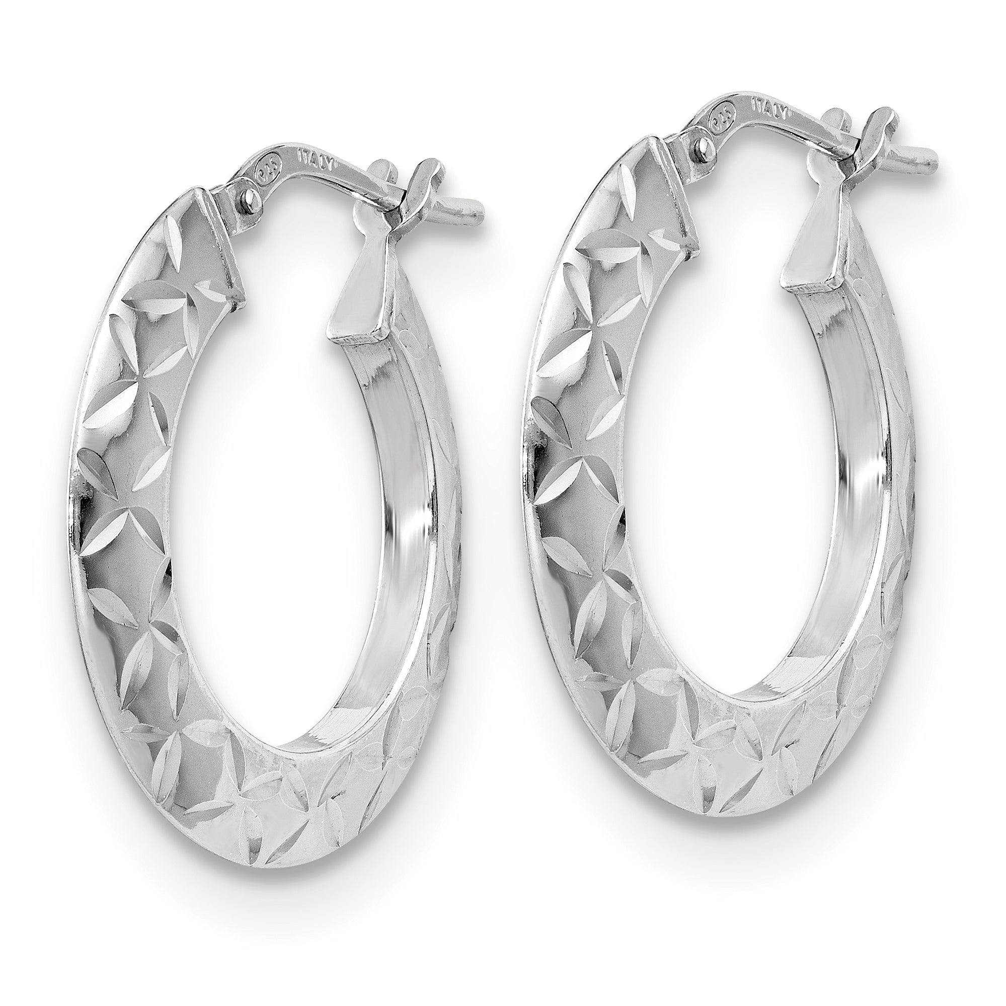 Sterling Silver RH-plated Polished & Textured Hoop Earrings