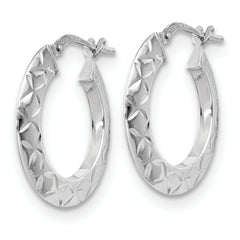 Sterling Silver RH-plated Polished & Textured Hoop Earrings