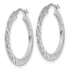 Sterling Silver RH-plated Polished & D/C Hoop Earrings