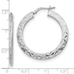 Sterling Silver RH-plated Polished & D/C Hoop Earrings