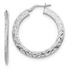 Sterling Silver RH-plated Polished & D/C Hoop Earrings