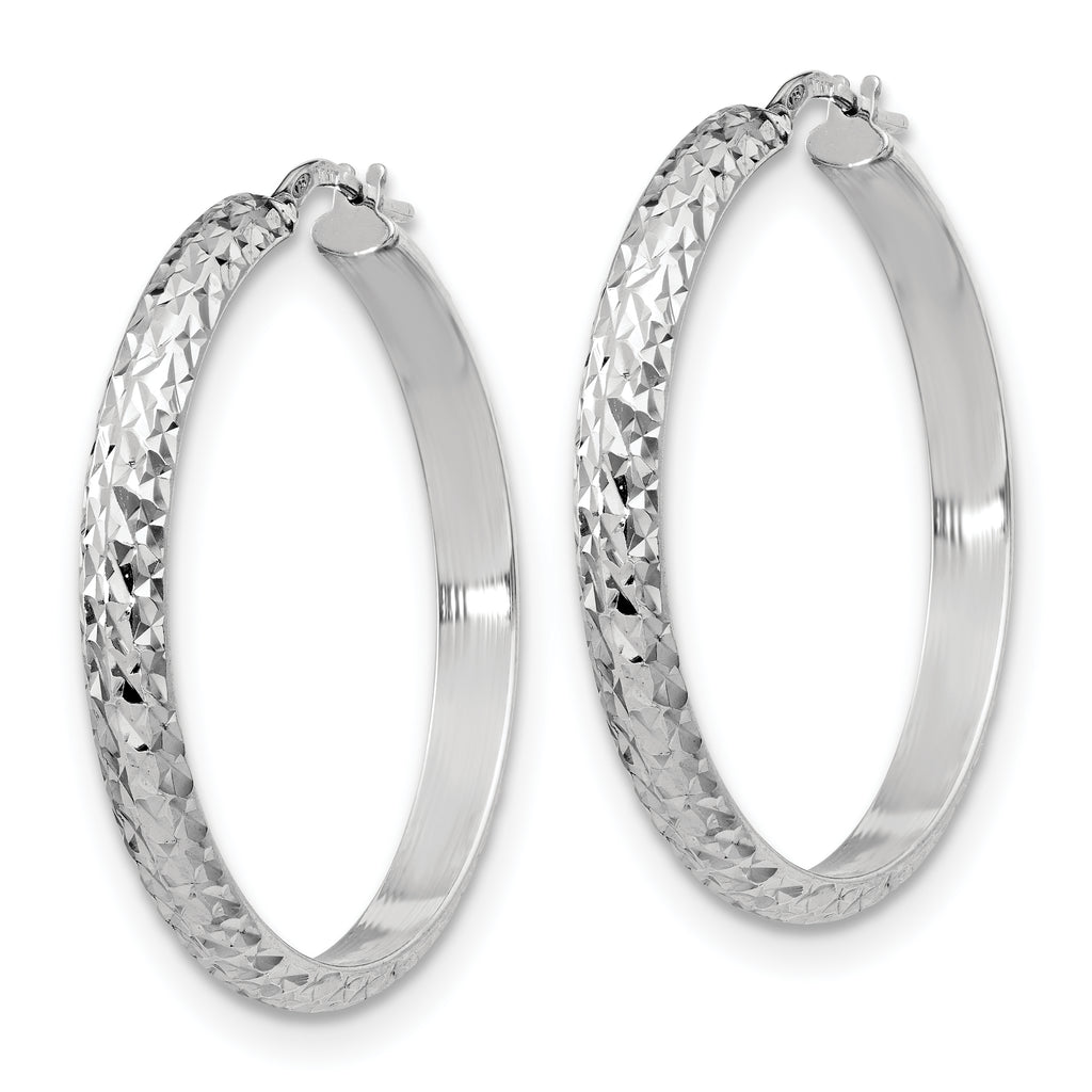 Sterling Silver RH-plated Polished & Textured Hoop Earrings