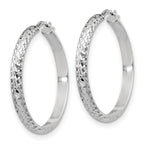 Sterling Silver RH-plated Polished & Textured Hoop Earrings