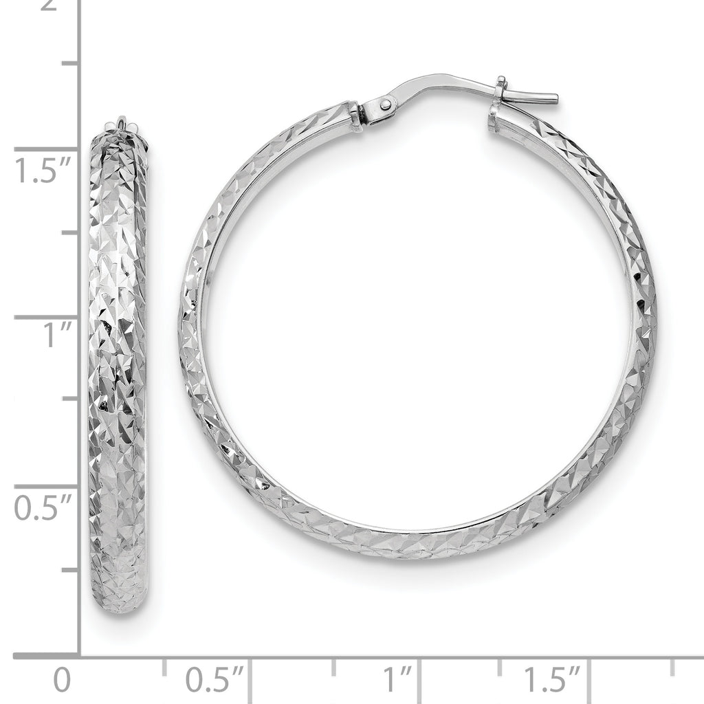 Sterling Silver RH-plated Polished & Textured Hoop Earrings