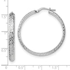 Sterling Silver RH-plated Polished & Textured Hoop Earrings