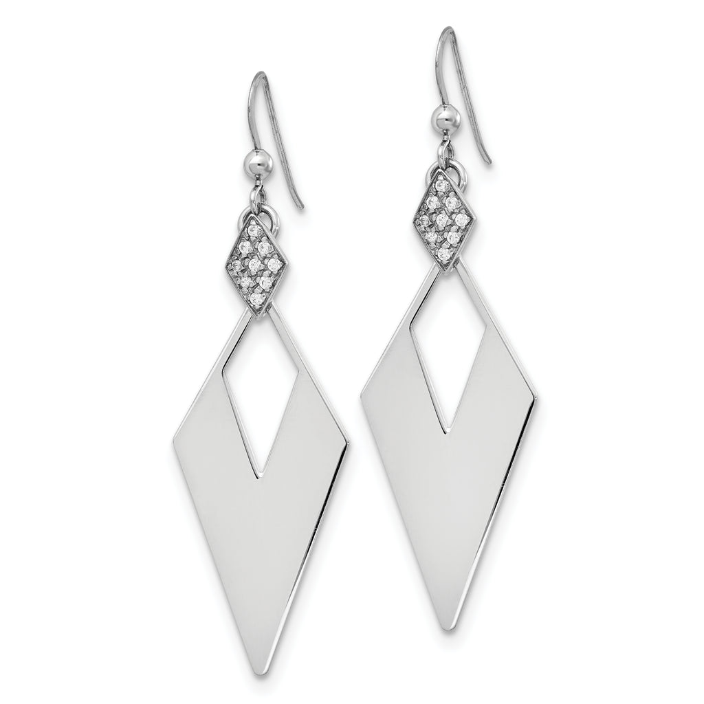 Sterling Silver RH-plated Polished Crystal Diamond Shape Dangle Ea
