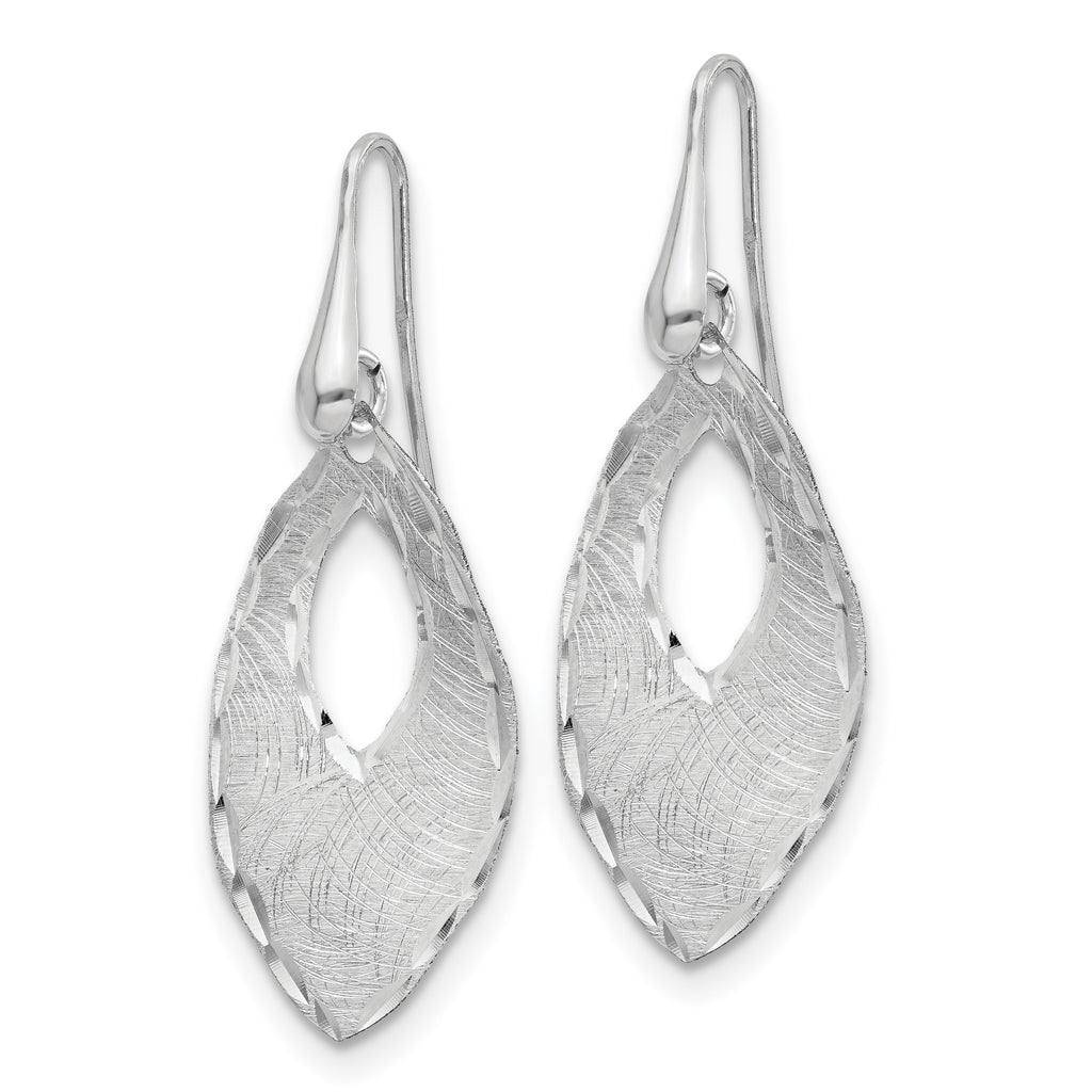 SS RH-plated Textured & D/C Dangle Shepherd Hook Earrings