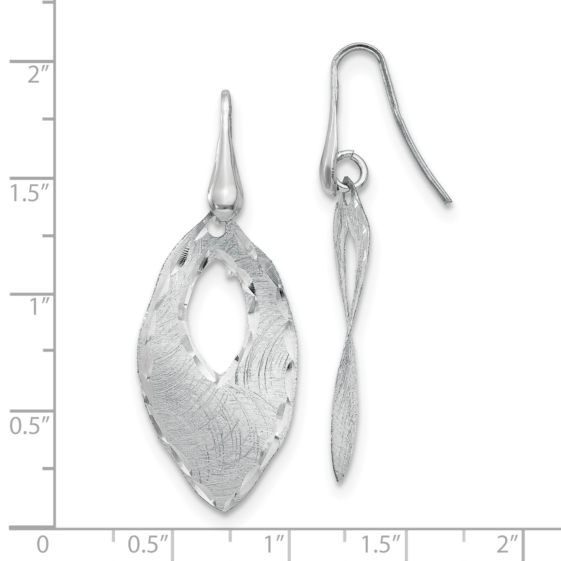 SS RH-plated Textured & D/C Dangle Shepherd Hook Earrings