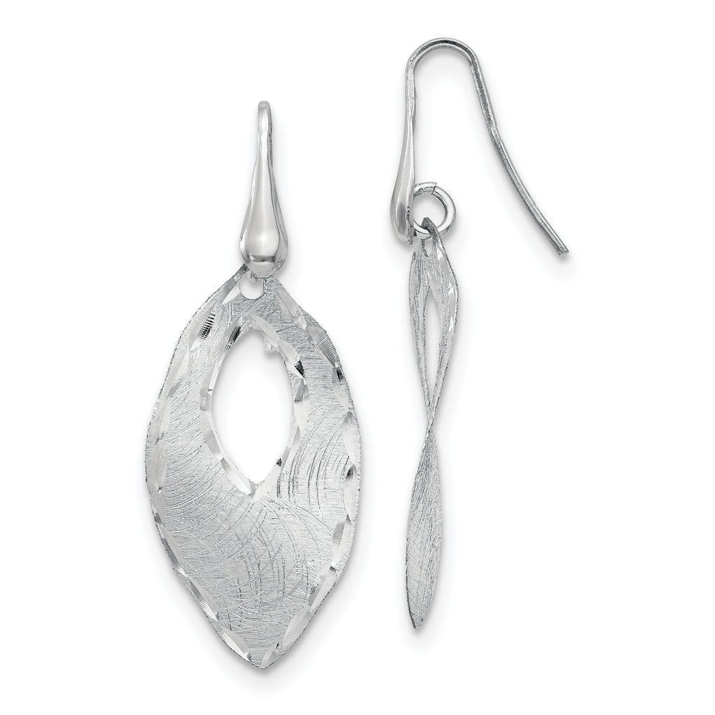 SS RH-plated Textured & D/C Dangle Shepherd Hook Earrings