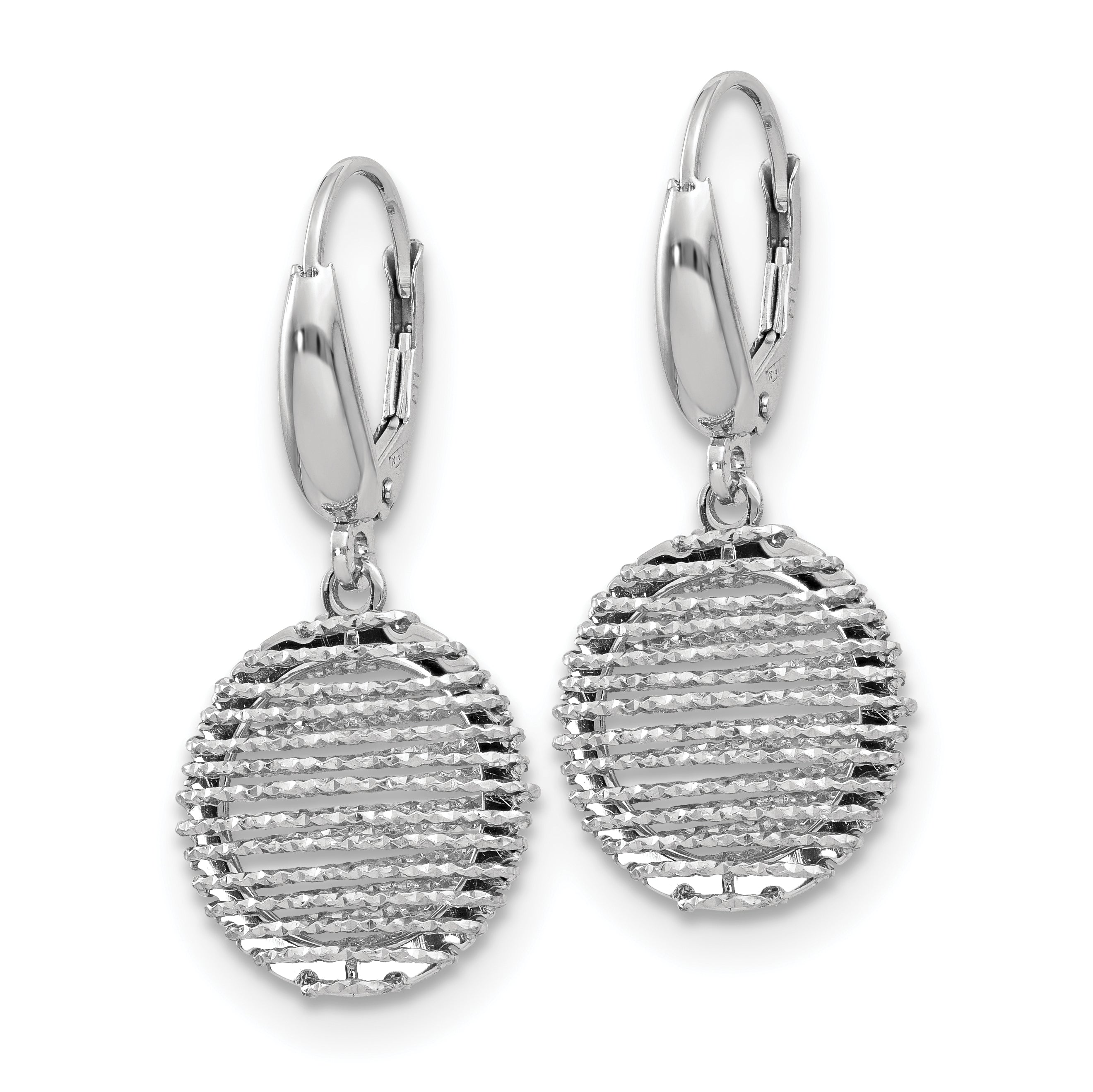 SS RH-plated Polished D/C Open Center Leverback Earrings