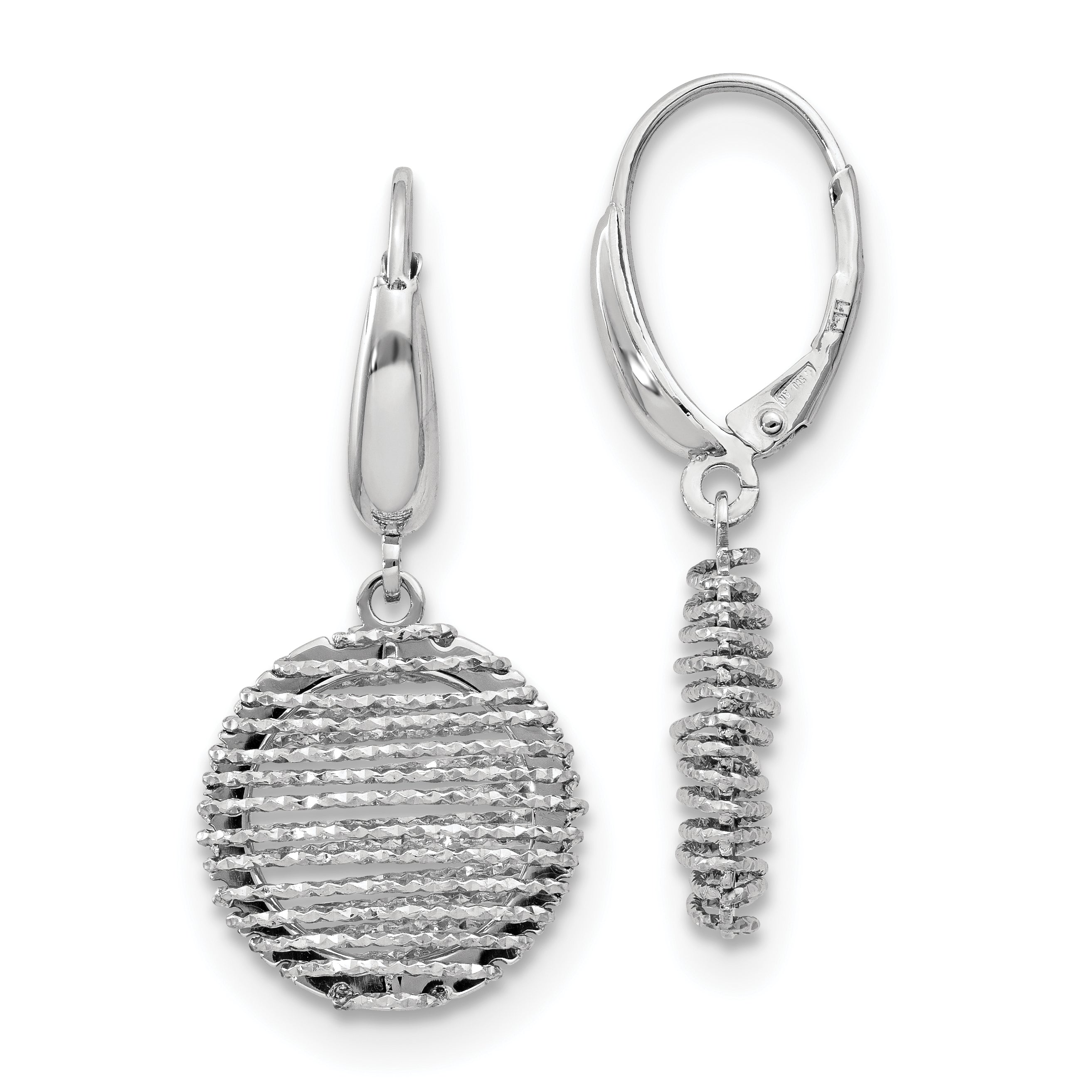SS RH-plated Polished D/C Open Center Leverback Earrings