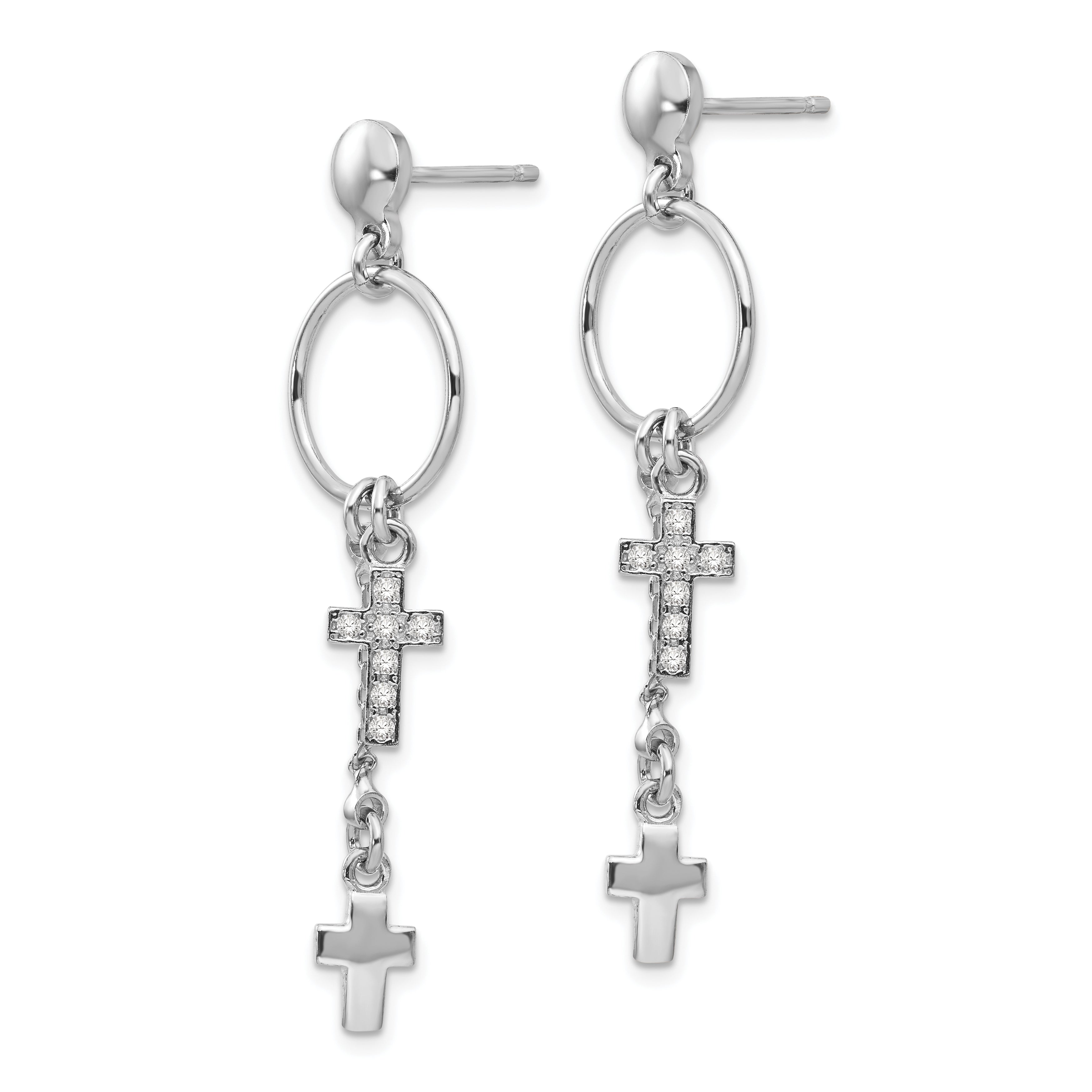 Sterling Silver Rhodium-plated CZ Cross Dangle Earrings