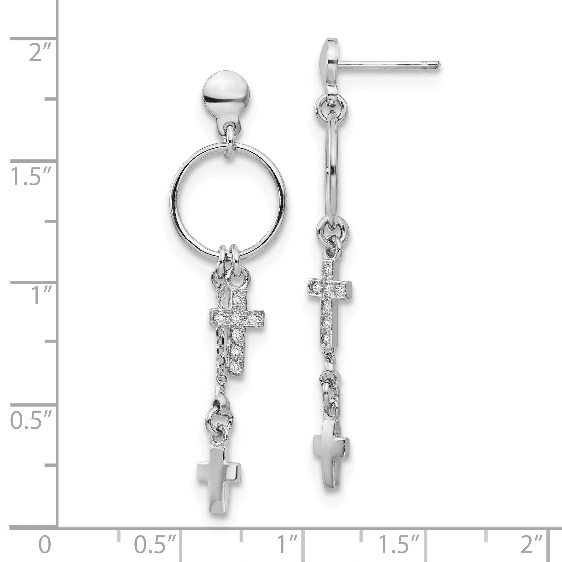 Sterling Silver Rhodium-plated CZ Cross Dangle Earrings