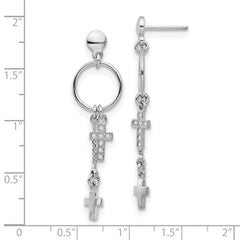 Sterling Silver Rhodium-plated CZ Cross Dangle Earrings