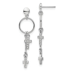 Sterling Silver Rhodium-plated CZ Cross Dangle Earrings