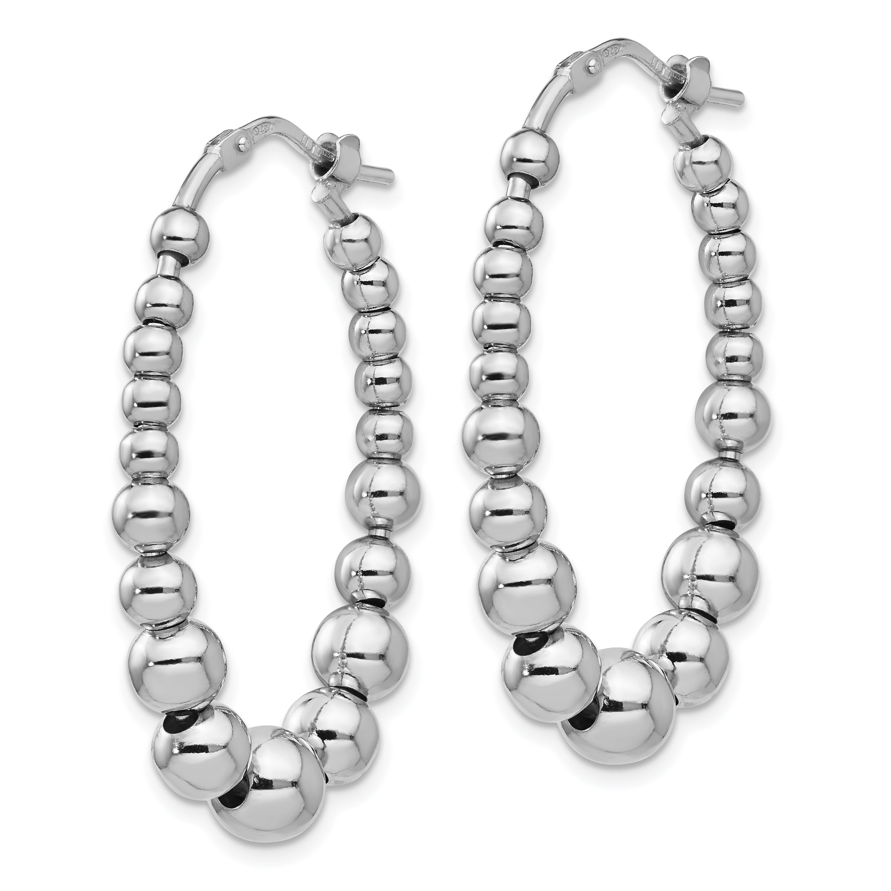 Sterling Silver RH-plated Polished Beaded Hoop Earrings Secondary image