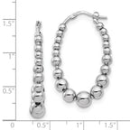Sterling Silver RH-plated Polished Beaded Hoop Earrings