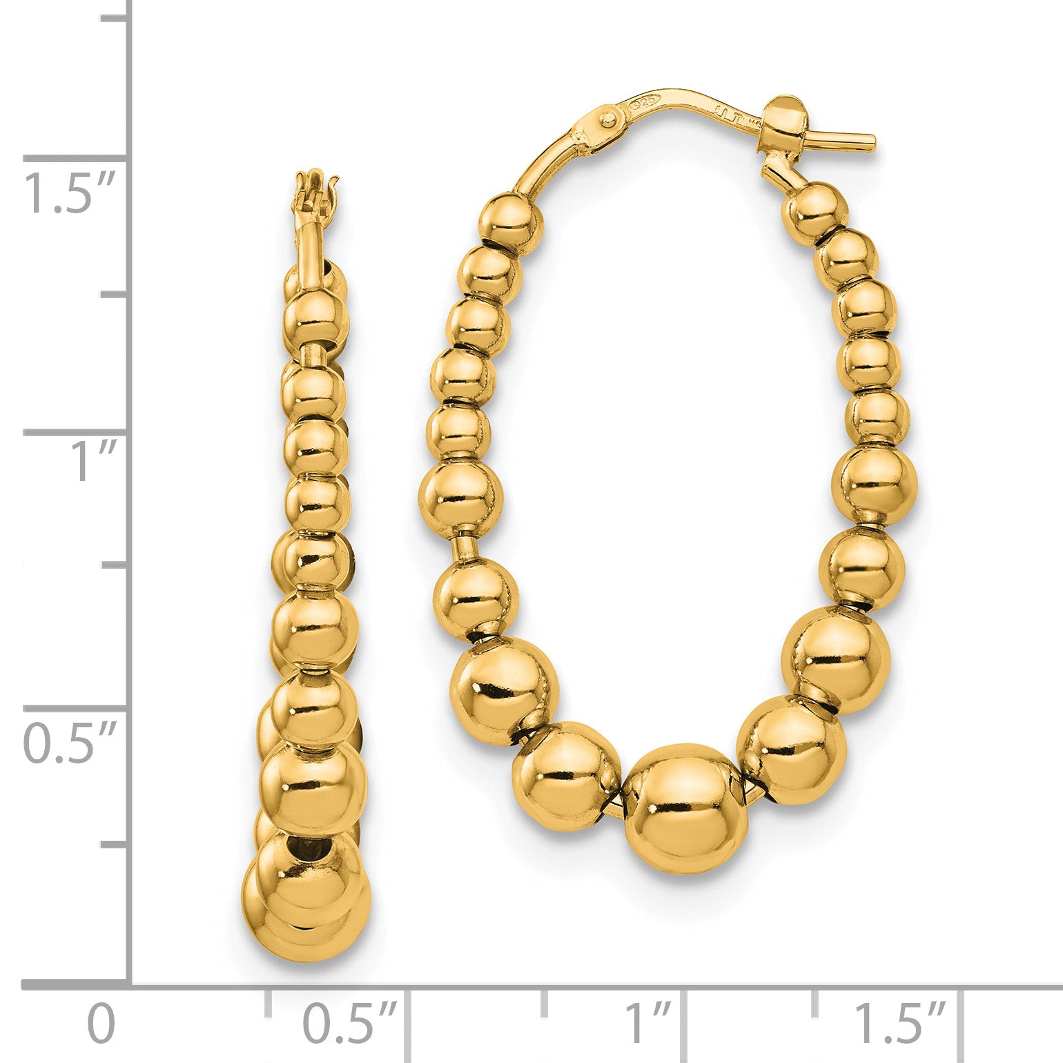 Sterling Silver Gold-plated Polished Beaded Hoop Earrings