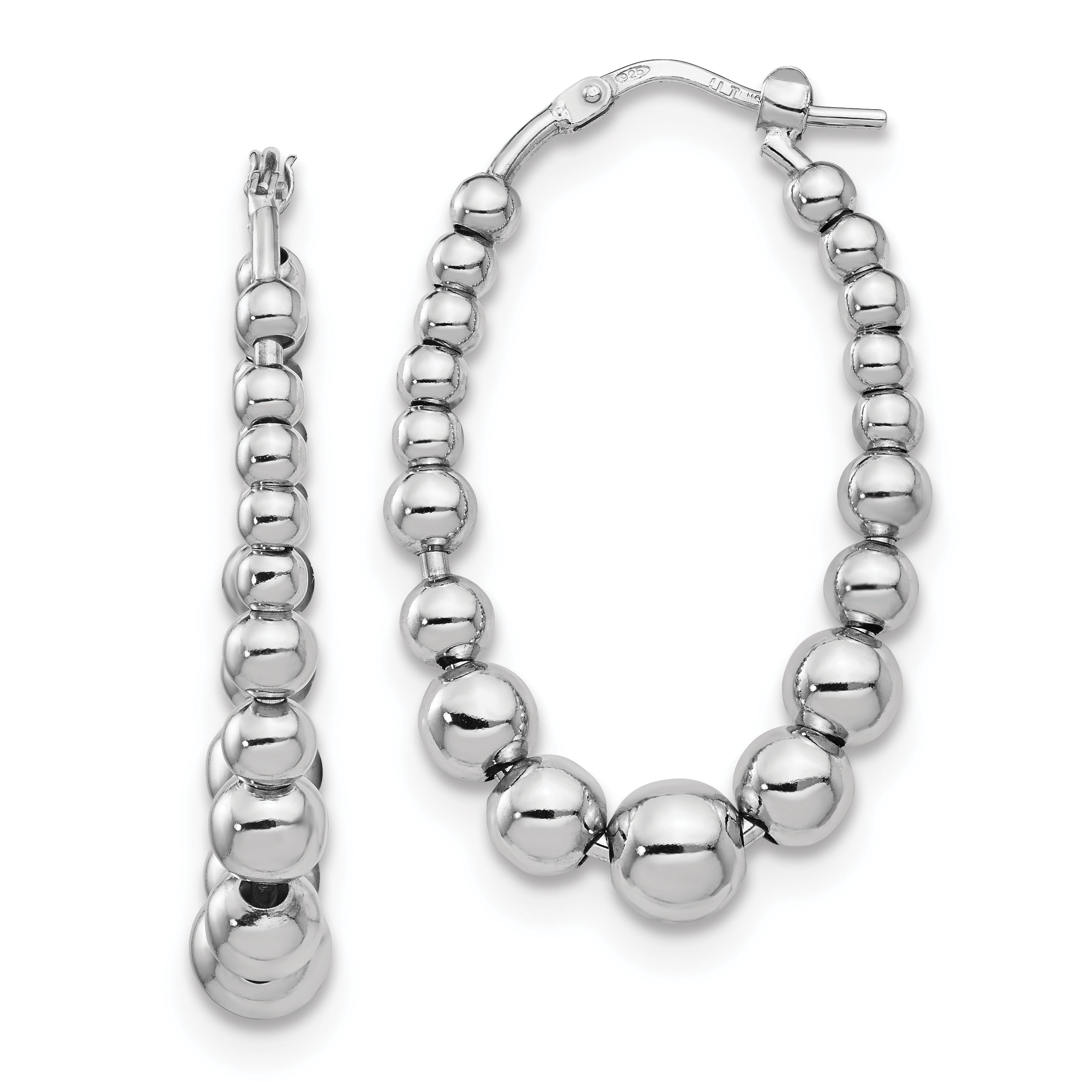 Sterling Silver RH-plated Polished Beaded Hoop Earrings Main image