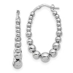 Sterling Silver RH-plated Polished Beaded Hoop Earrings