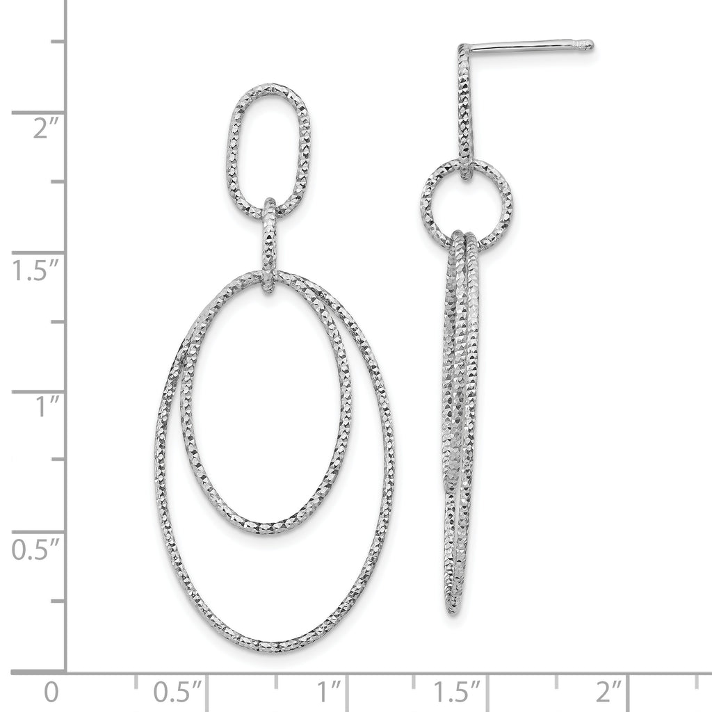 Sterling Silver Rh-plated D/C Oval Post Dangle Earrings