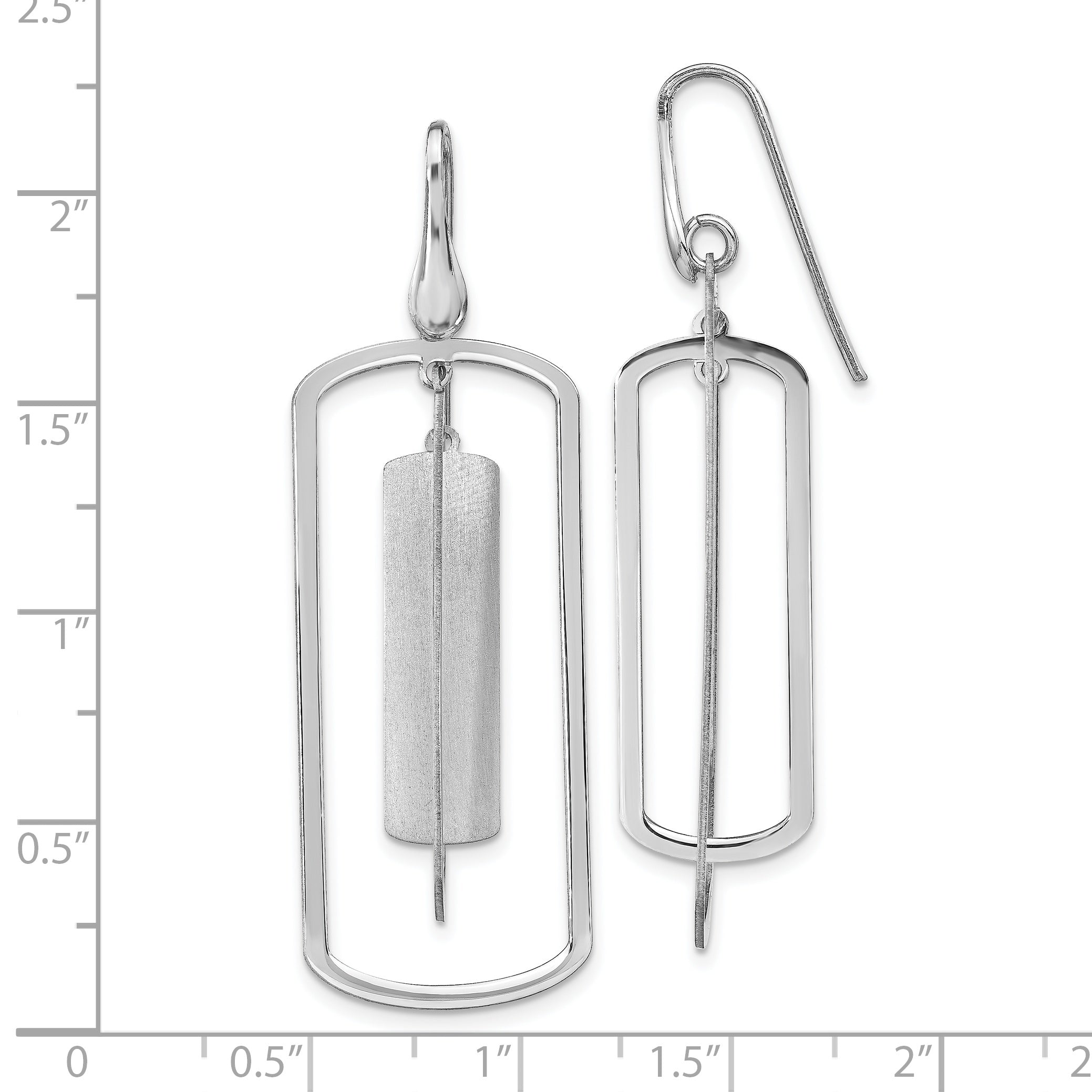 Sterling Silver Rhodium-plated Polished & Brushed Dangle Earrings