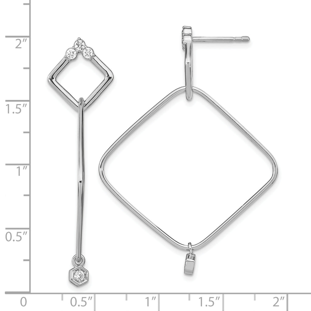 Sterling Silver Rhodium-plated CZ Geometric Post Dangle Earrings