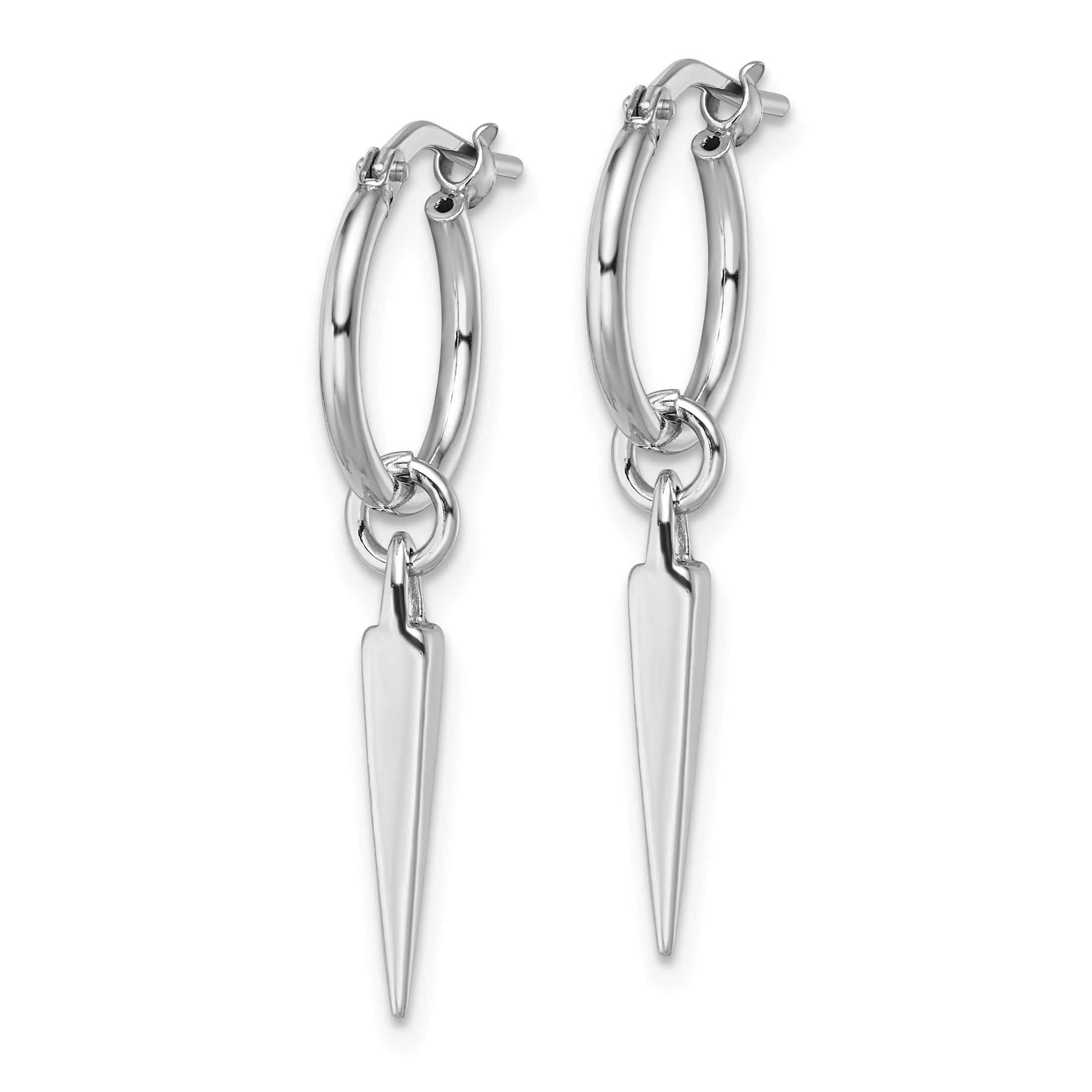 Sterling Silver Rhodium-pl Hoop with Dangle Earrings